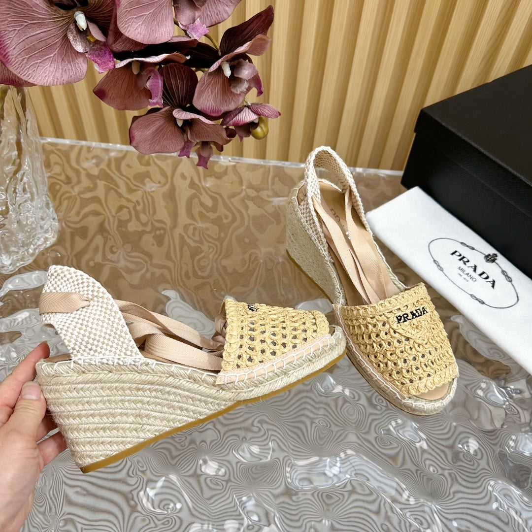 PRA ESPADRILLE WEDGE SANDALS BEIGE RAFFIA