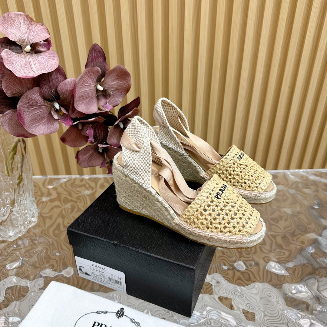 PRA ESPADRILLE WEDGE SANDALS BEIGE RAFFIA