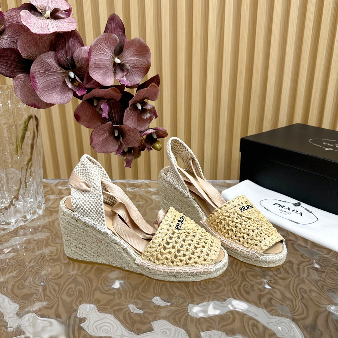 PRA ESPADRILLE WEDGE SANDALS BEIGE RAFFIA