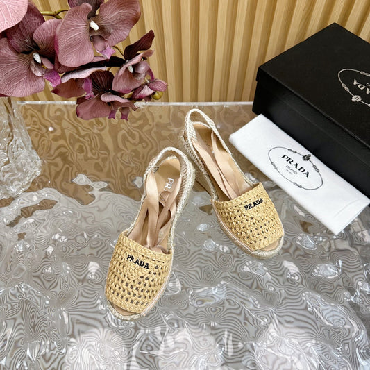 PRA ESPADRILLE WEDGE SANDALS BEIGE RAFFIA