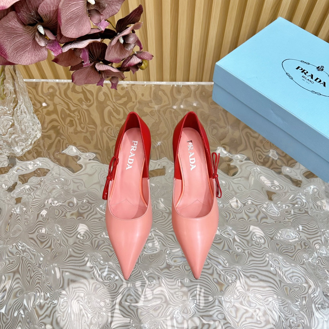 PRA BRUSHED PUMPS RED AND PINK CALFSKIN