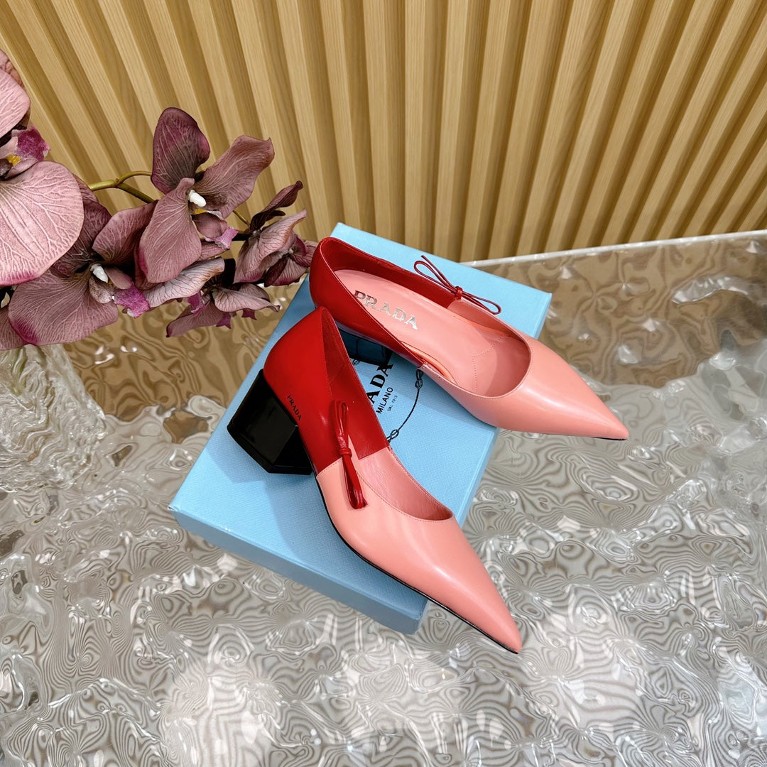 PRA BRUSHED PUMPS RED AND PINK CALFSKIN