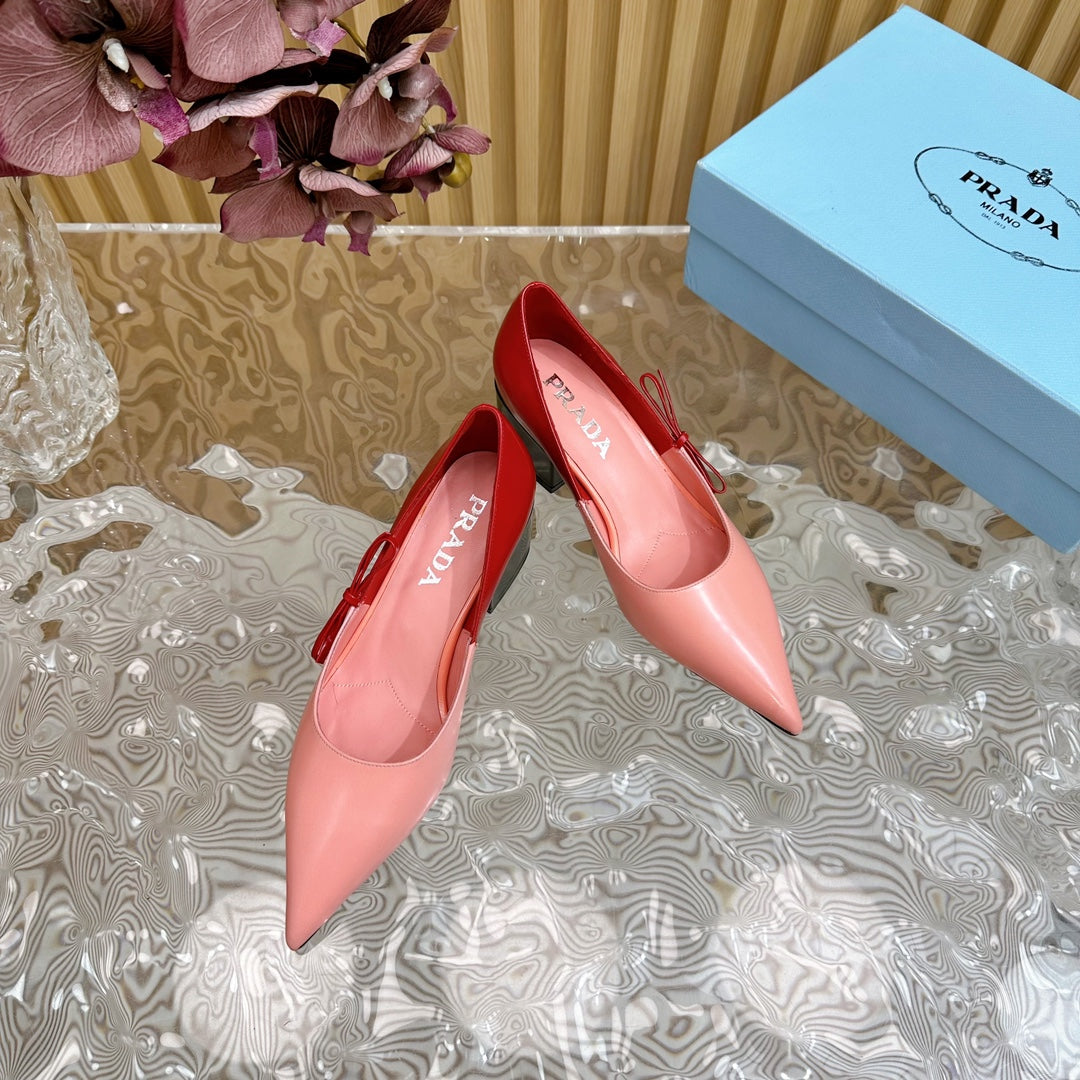 PRA BRUSHED PUMPS RED AND PINK CALFSKIN