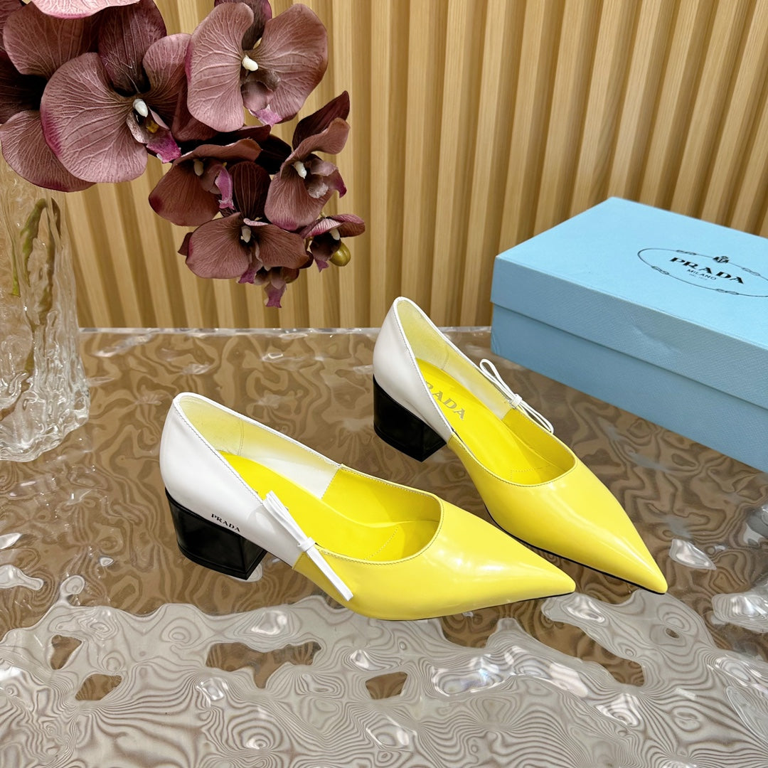 PRA BRUSHED PUMPS LEMON AND WHITE CALFSKIN