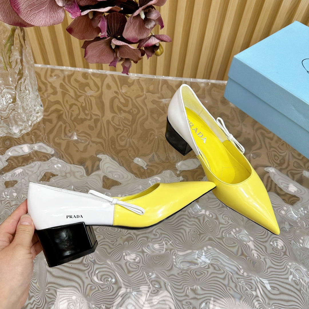 PRA BRUSHED PUMPS LEMON AND WHITE CALFSKIN