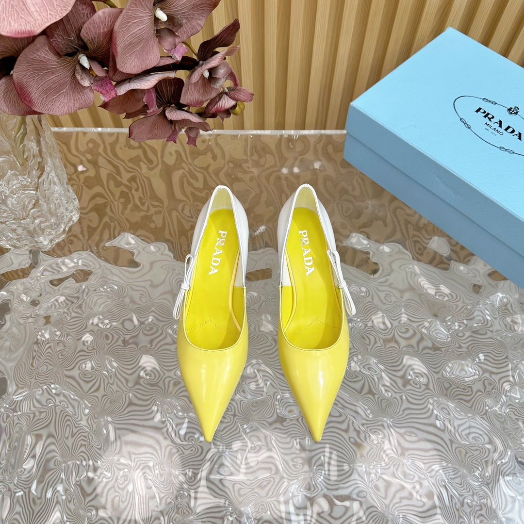 PRA BRUSHED PUMPS LEMON AND WHITE CALFSKIN