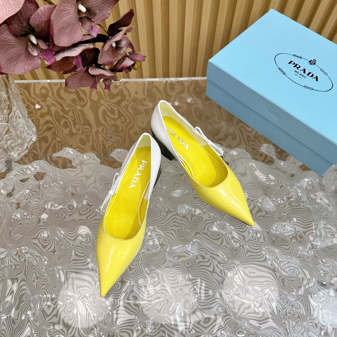 PRA BRUSHED PUMPS LEMON AND WHITE CALFSKIN