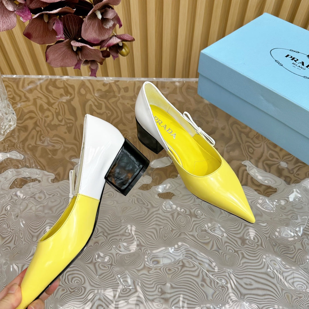 PRA BRUSHED PUMPS LEMON AND WHITE CALFSKIN