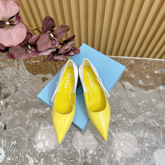 PRA BRUSHED PUMPS LEMON AND WHITE CALFSKIN