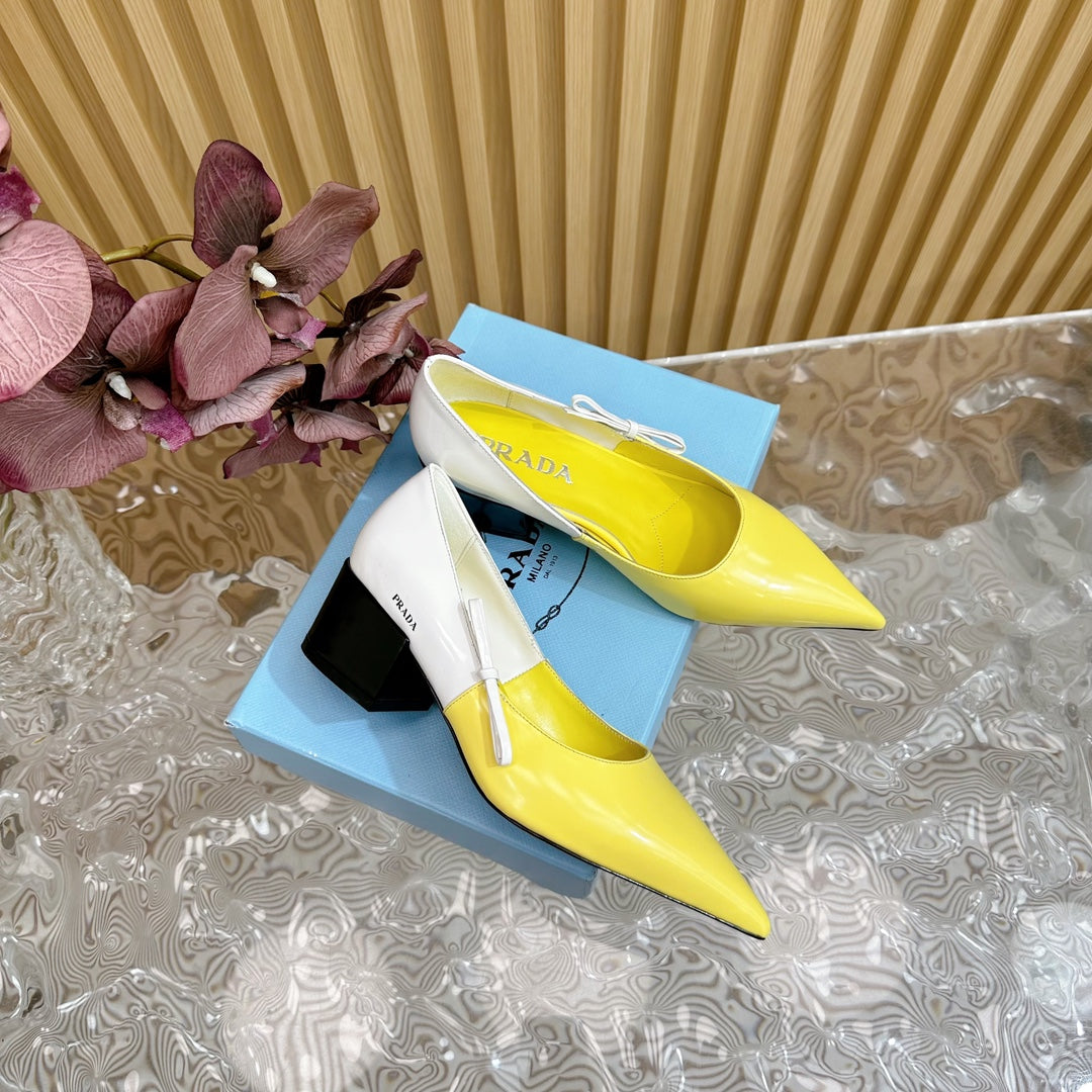 PRA BRUSHED PUMPS LEMON AND WHITE CALFSKIN