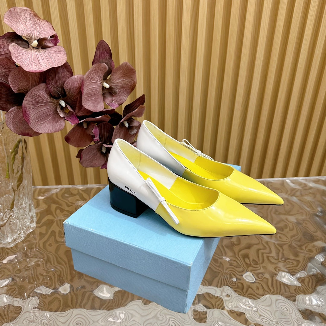 PRA BRUSHED PUMPS LEMON AND WHITE CALFSKIN