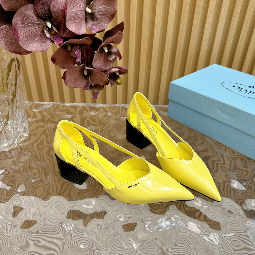 PRA BRUSHED CUT-OUT PUMPS LEMON CALFSKIN