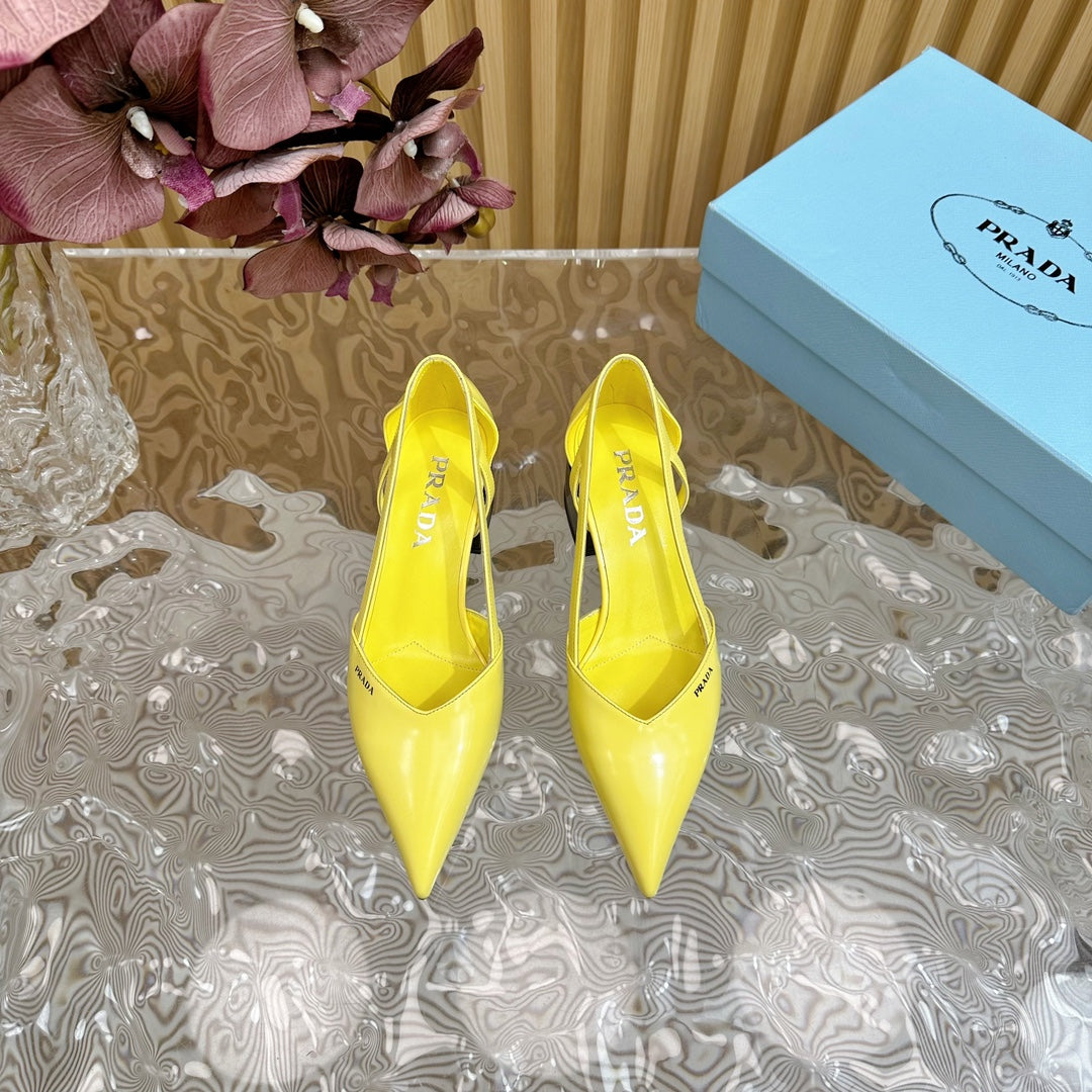 PRA BRUSHED CUT-OUT PUMPS LEMON CALFSKIN