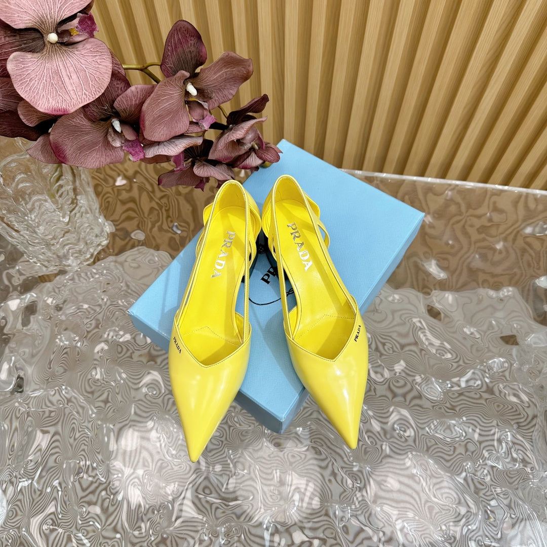 PRA BRUSHED CUT-OUT PUMPS LEMON CALFSKIN