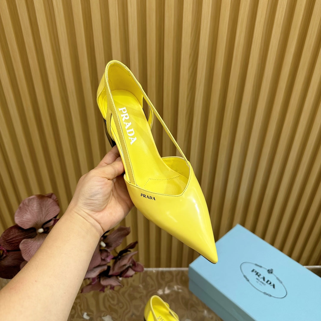 PRA BRUSHED CUT-OUT PUMPS LEMON CALFSKIN