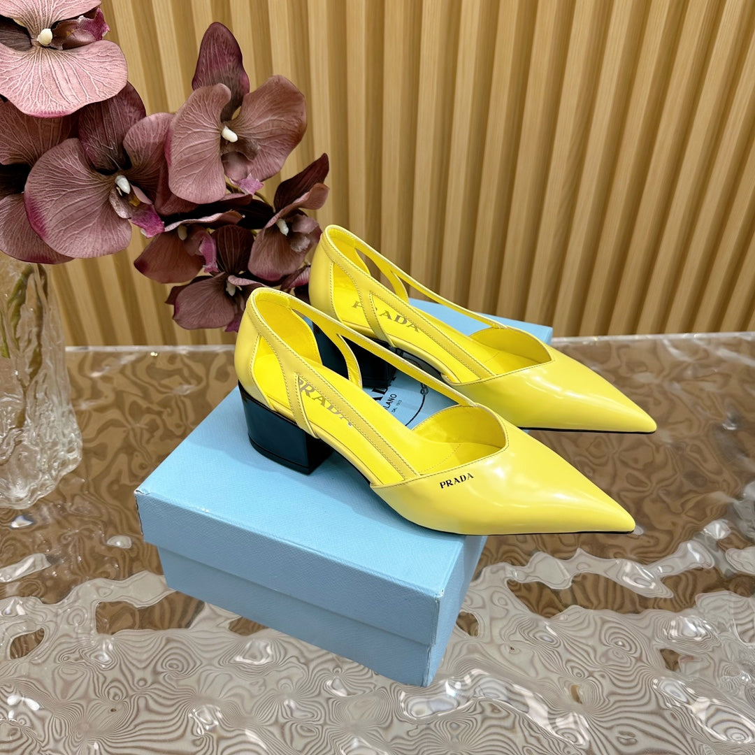 PRA BRUSHED CUT-OUT PUMPS LEMON CALFSKIN