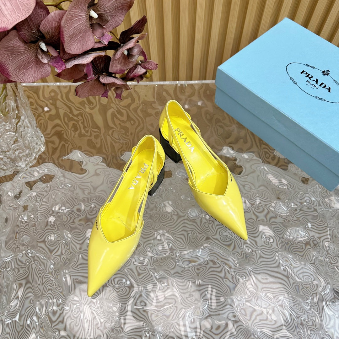 PRA BRUSHED CUT-OUT PUMPS LEMON CALFSKIN