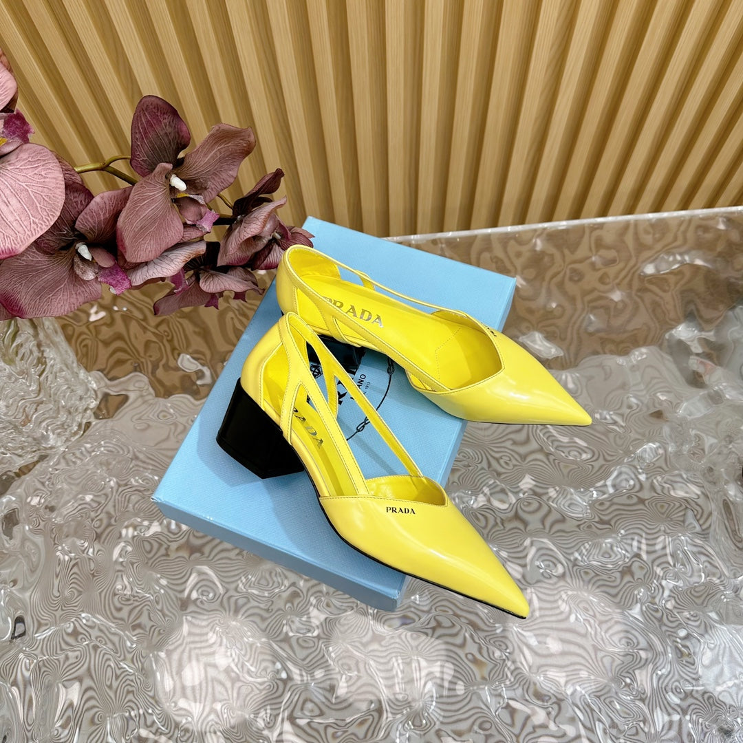 PRA BRUSHED CUT-OUT PUMPS LEMON CALFSKIN