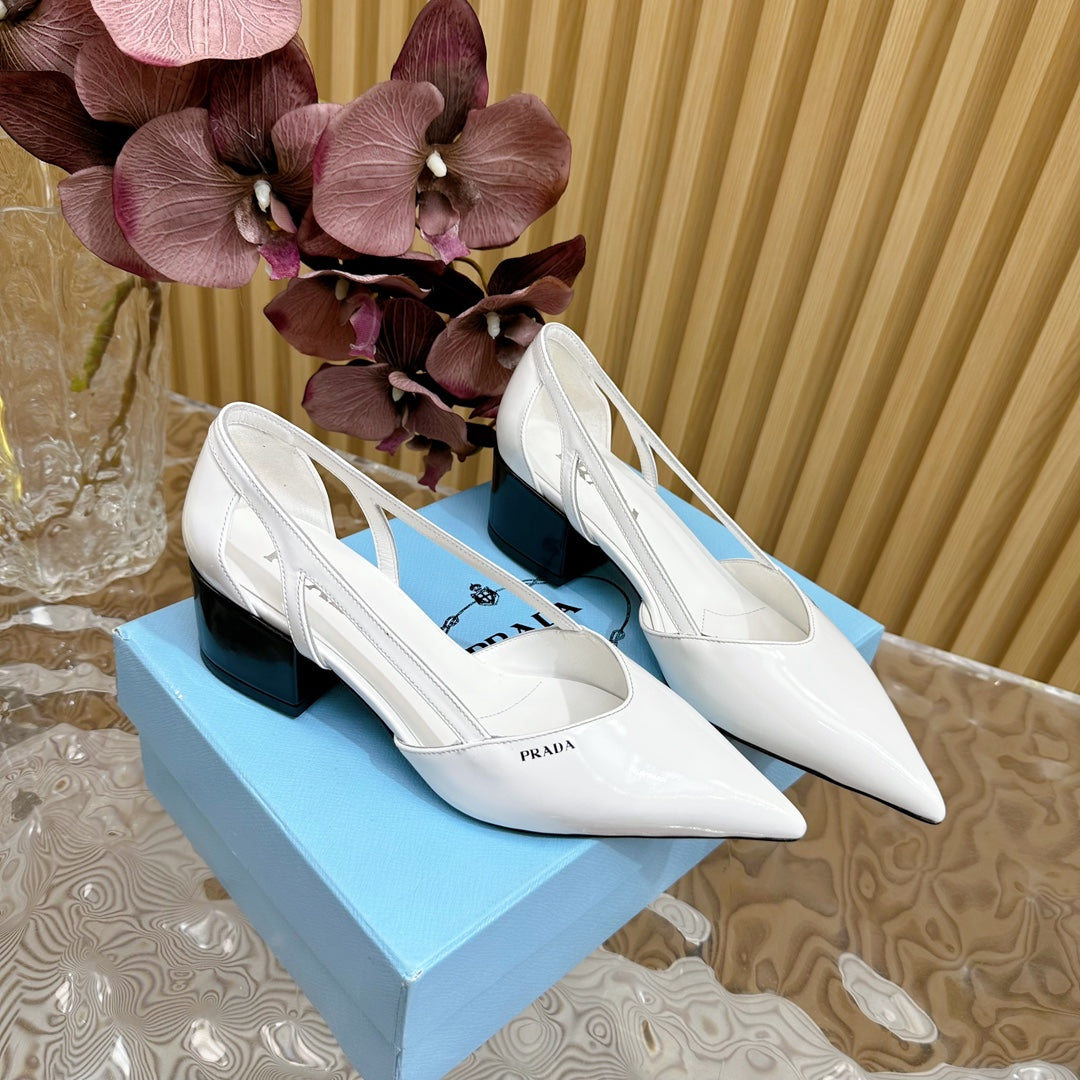 PRA BRUSHED CUT-OUT PUMPS WHITE CALFSKIN