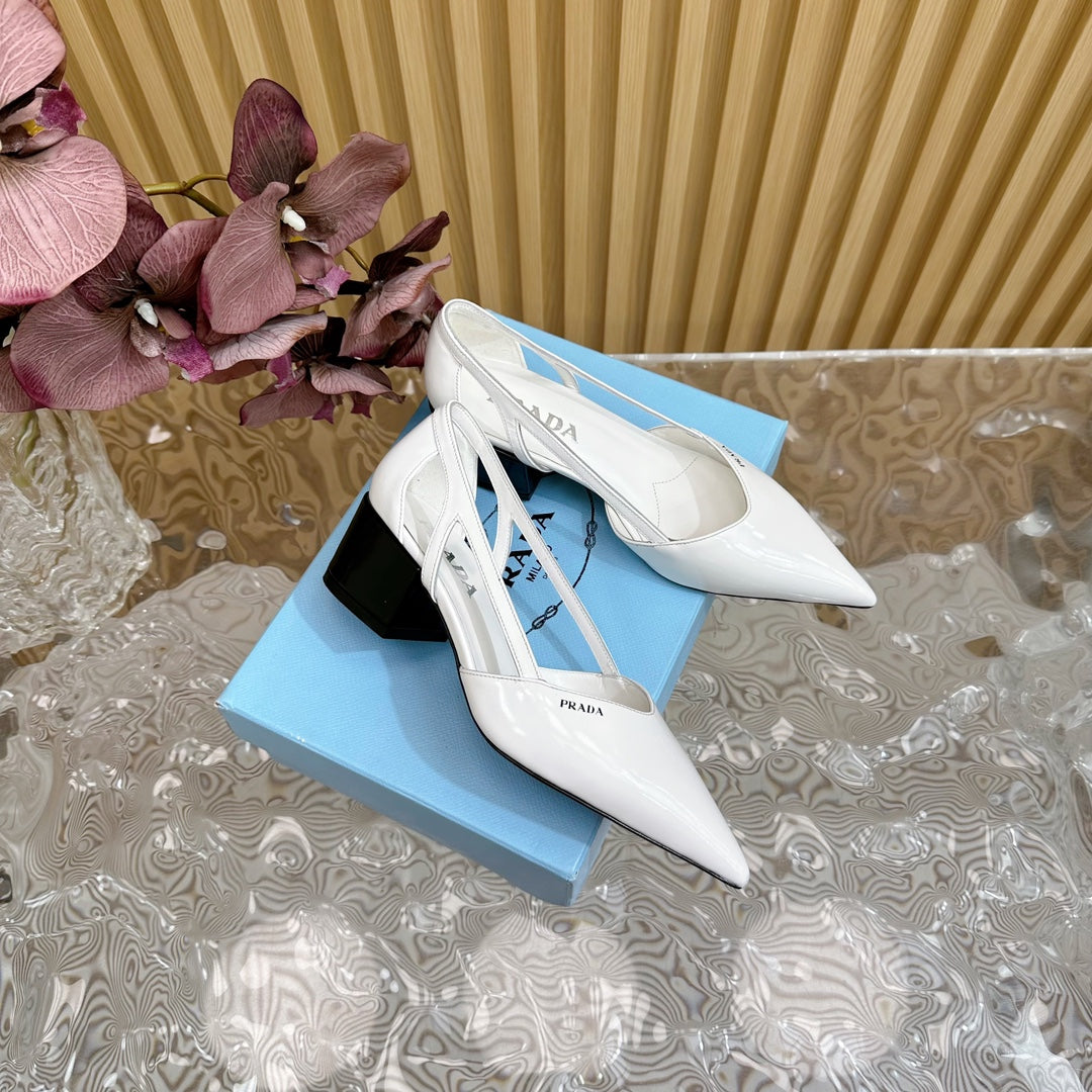 PRA BRUSHED CUT-OUT PUMPS WHITE CALFSKIN