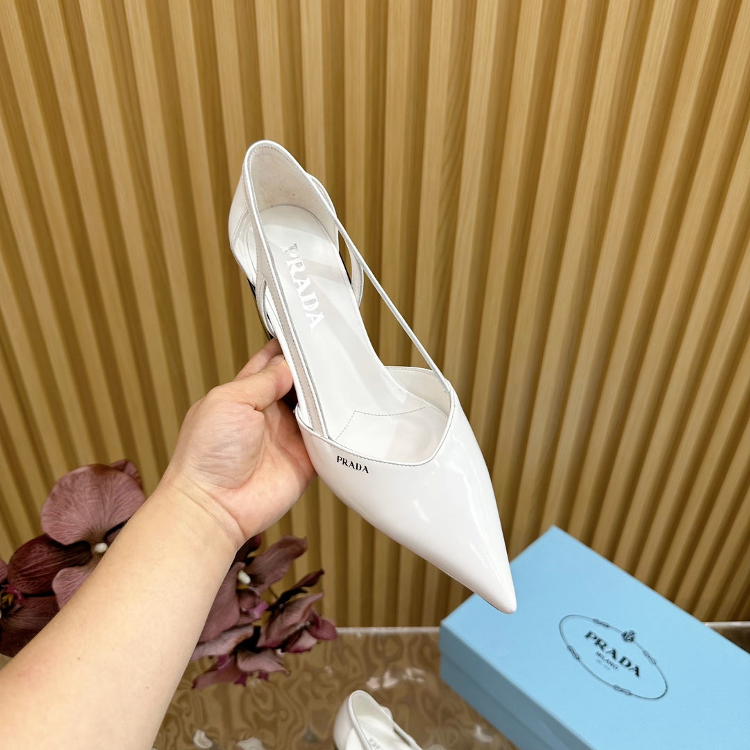 PRA BRUSHED CUT-OUT PUMPS WHITE CALFSKIN