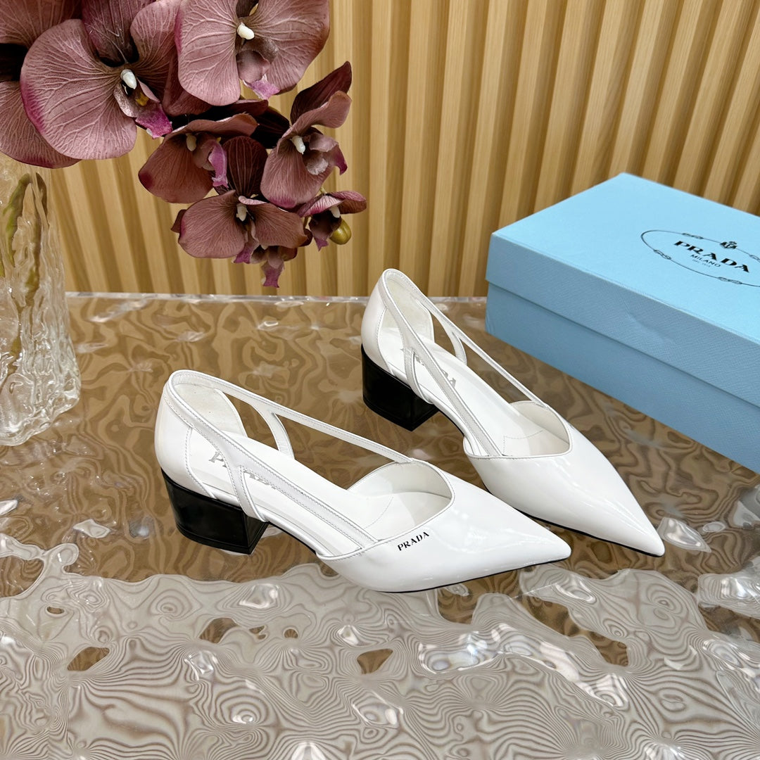 PRA BRUSHED CUT-OUT PUMPS WHITE CALFSKIN