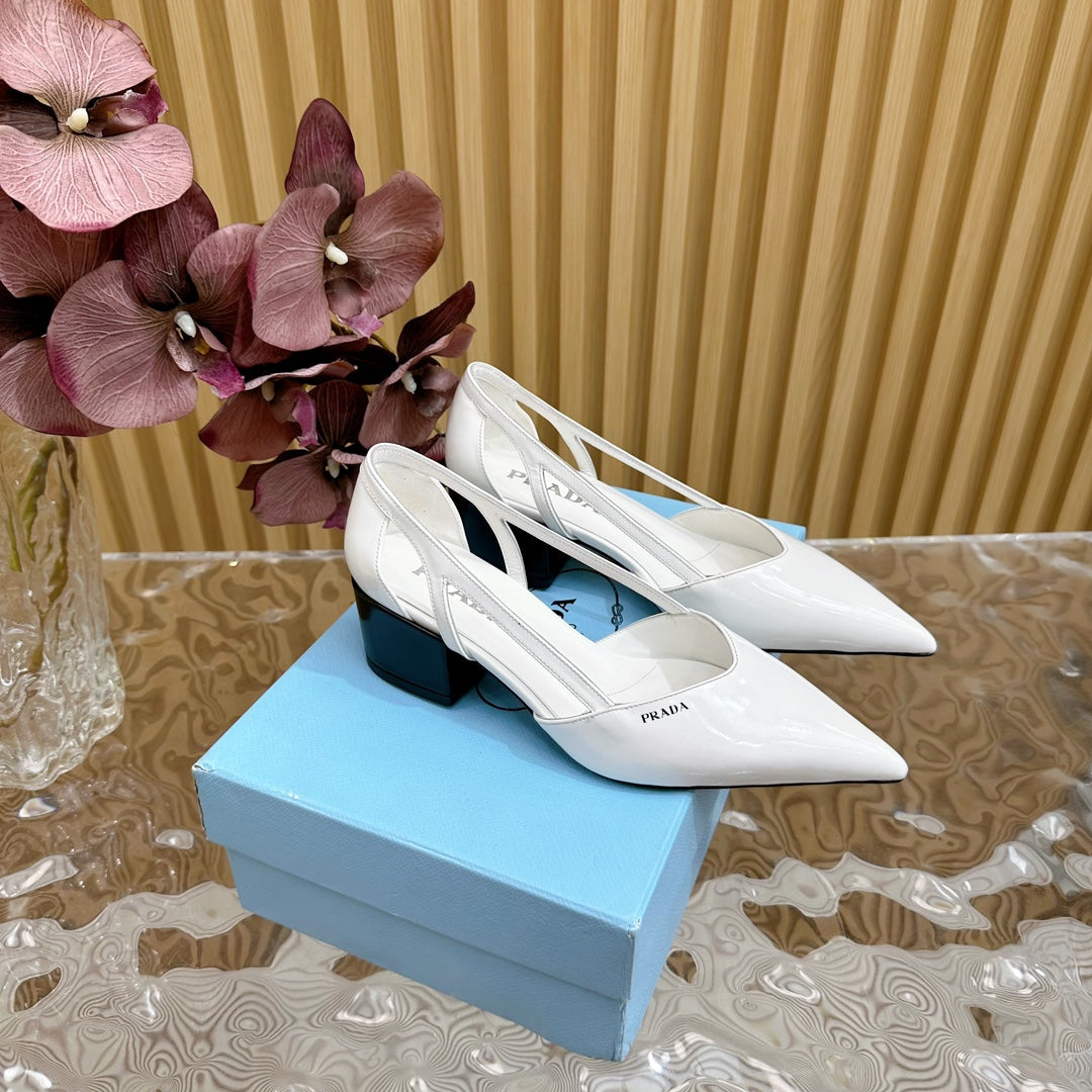 PRA BRUSHED CUT-OUT PUMPS WHITE CALFSKIN