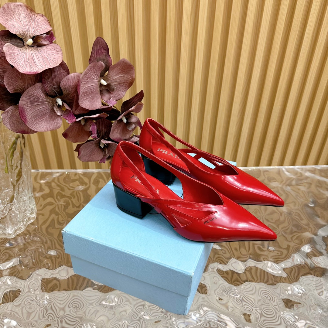 PRA STRAP CUT-OUT PUMPS CRIMSON CALFSKIN