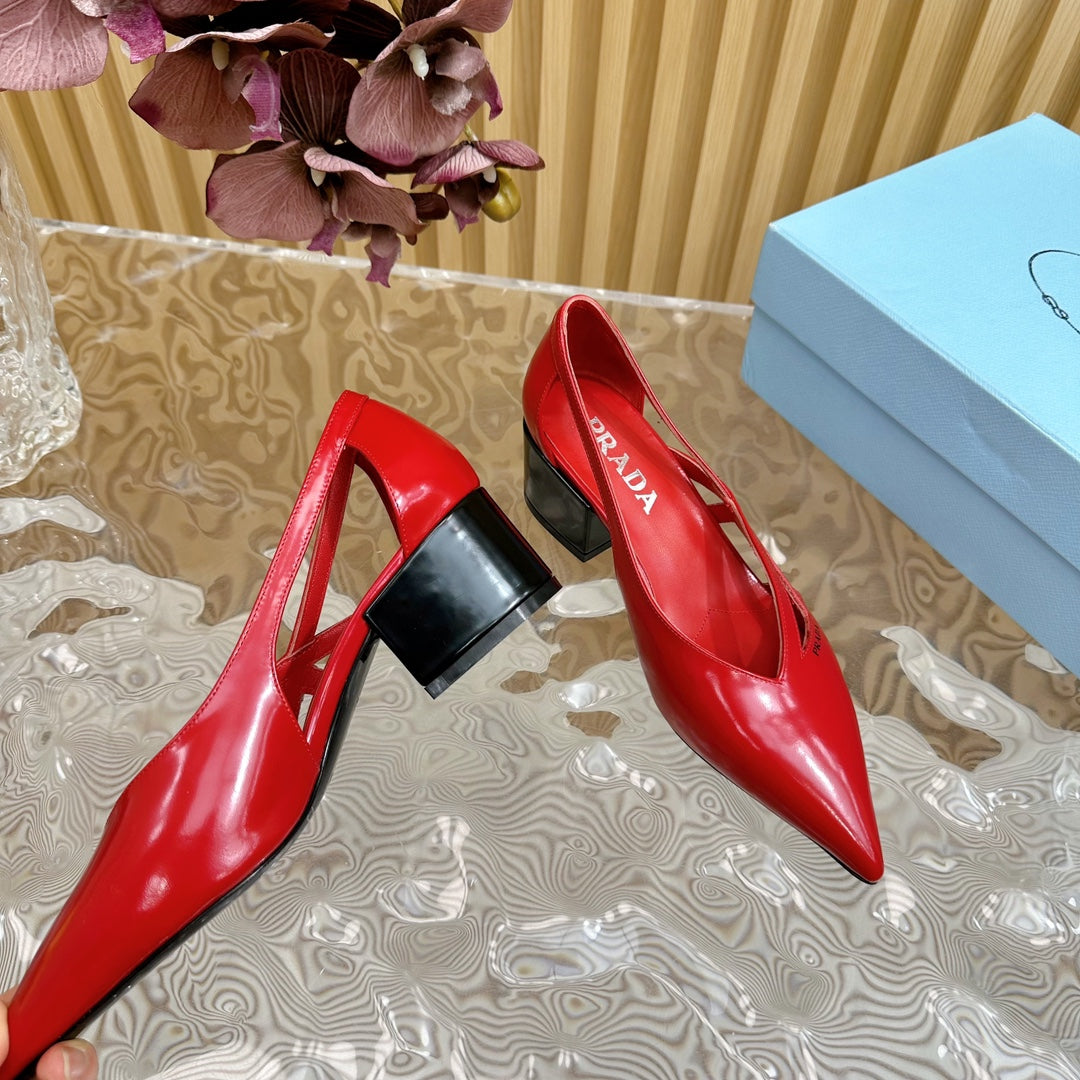 PRA STRAP CUT-OUT PUMPS CRIMSON CALFSKIN