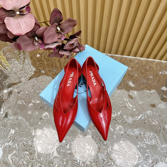 PRA STRAP CUT-OUT PUMPS CRIMSON CALFSKIN