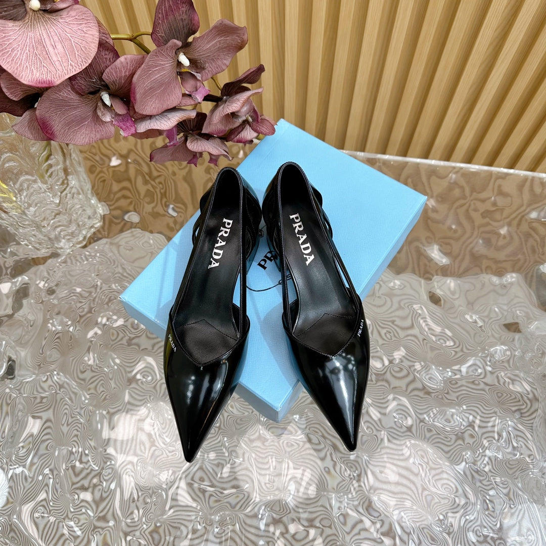 PRA BRUSHED CUT-OUT PUMPS BLACK CALFSKIN