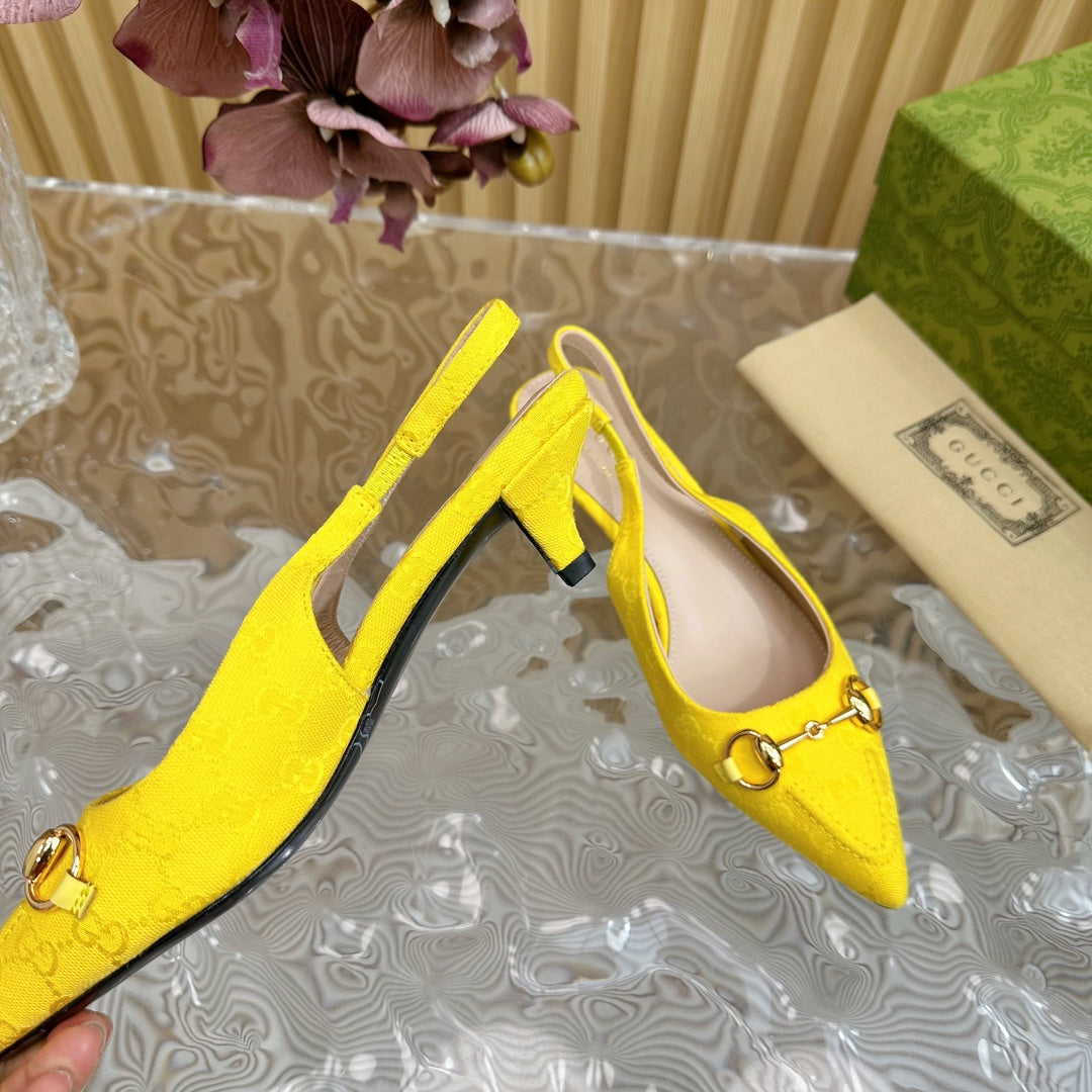 WOMEN'S HORSEBIT SLINGBACK PUMP LEMON CANVAS