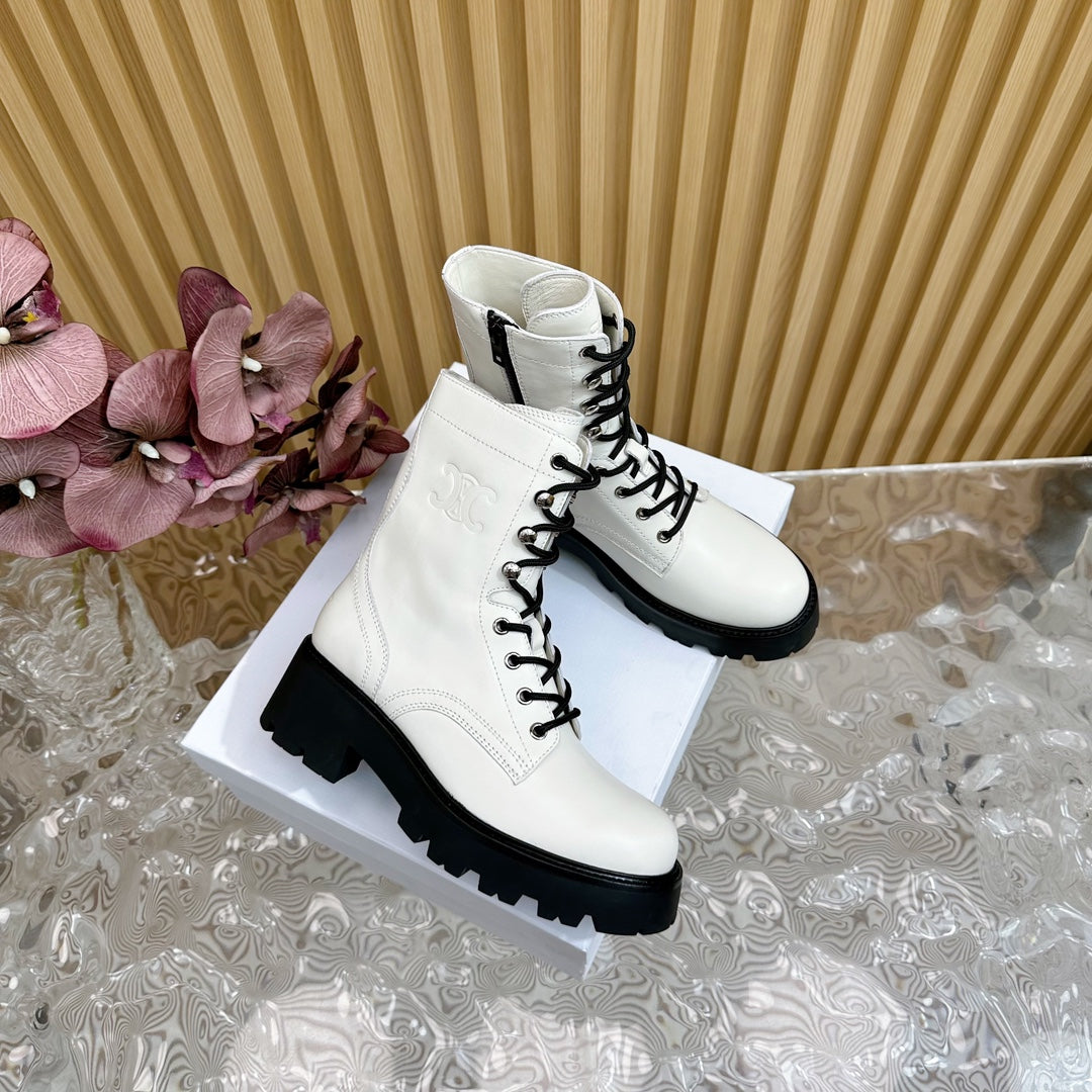 TRIOMPHE RANGERS MID LACE-UP BOOT IN WHITE CALFSKIN