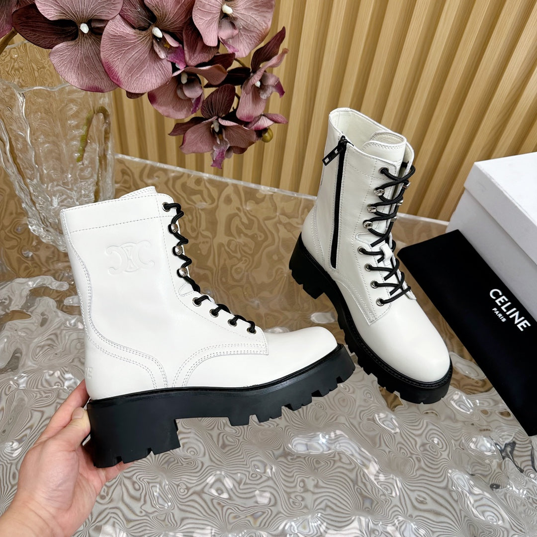 TRIOMPHE RANGERS MID LACE-UP BOOT IN WHITE CALFSKIN