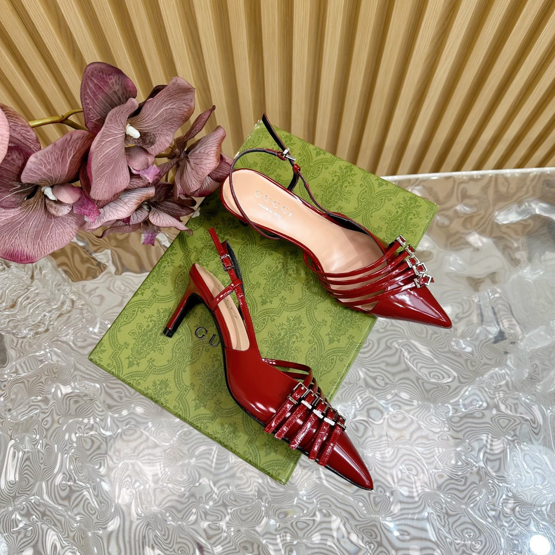 SLINGBACK PUMP 6 CM IN BLOOD RED GLOSSY CALFSKIN