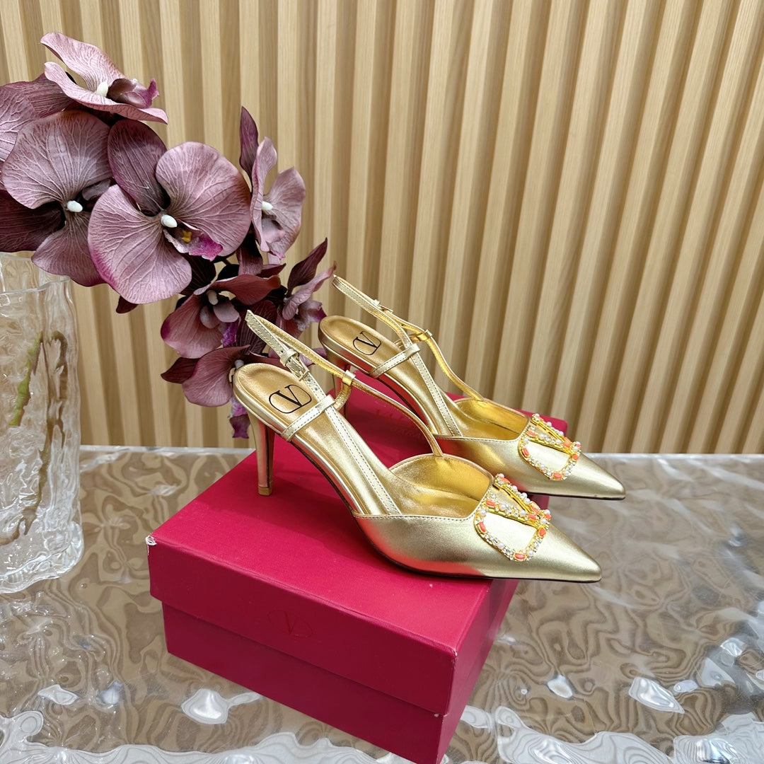 VLOGO SIGNATURE SLINGBACK PUMP 80 MM IN GOLD CALFSKIN