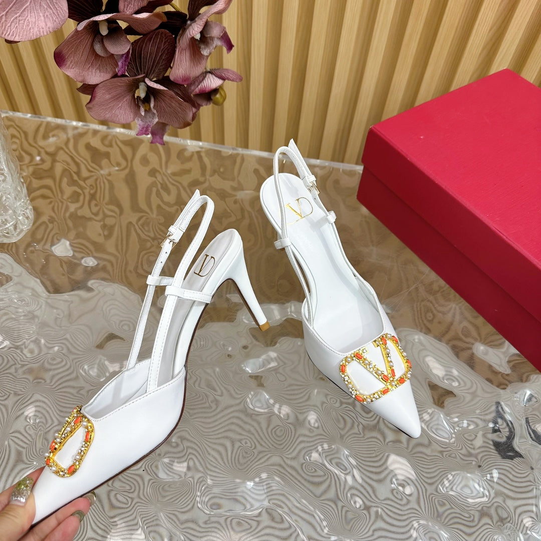 VLOGO SIGNATURE SLINGBACK PUMP 80 MM IN WHITE CALFSKIN