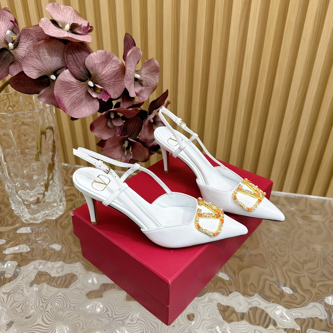 VLOGO SIGNATURE SLINGBACK PUMP 80 MM IN WHITE CALFSKIN