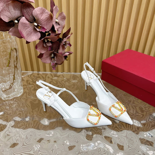 VLOGO SIGNATURE SLINGBACK PUMP 80 MM IN WHITE CALFSKIN