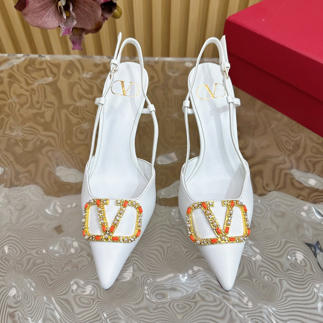 VLOGO SIGNATURE SLINGBACK PUMP 80 MM IN WHITE CALFSKIN