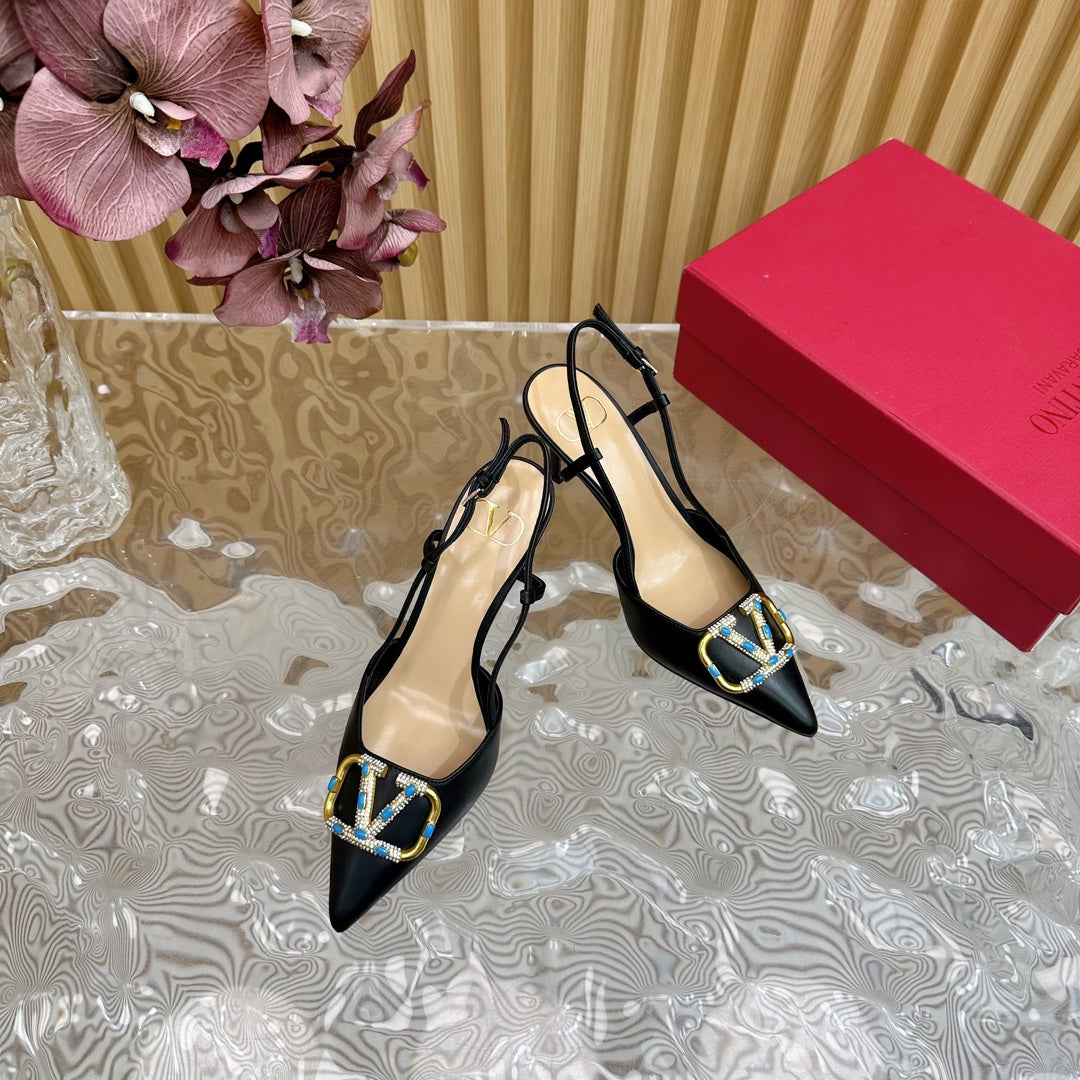 VLOGO SIGNATURE BLACK CALFSKIN SLINGBACK PUMP 80 MM