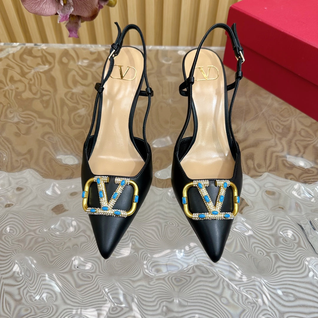 VLOGO SIGNATURE BLACK CALFSKIN SLINGBACK PUMP 80 MM