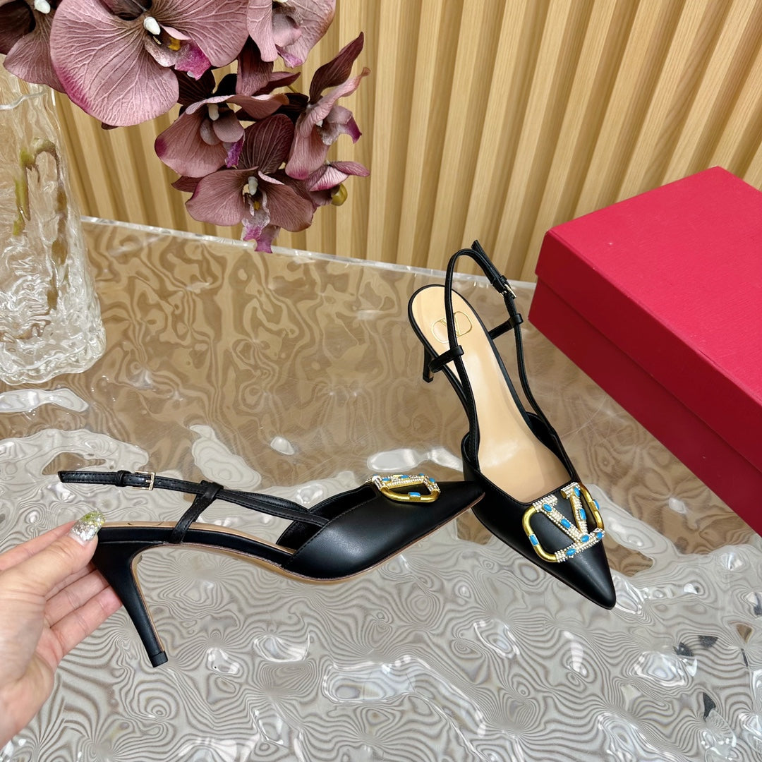 VLOGO SIGNATURE BLACK CALFSKIN SLINGBACK PUMP 80 MM