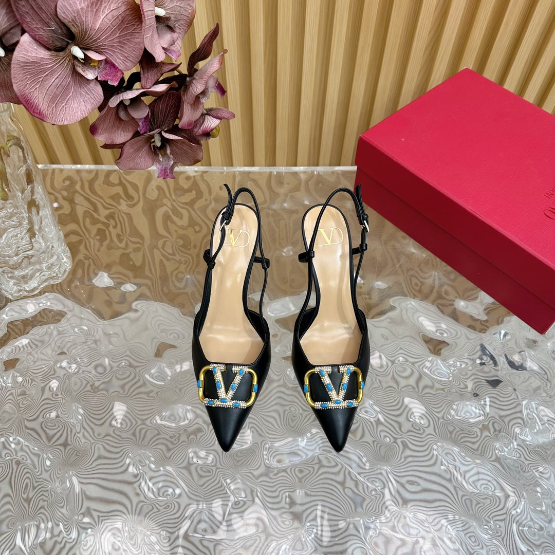 VLOGO SIGNATURE BLACK CALFSKIN SLINGBACK PUMP 80 MM