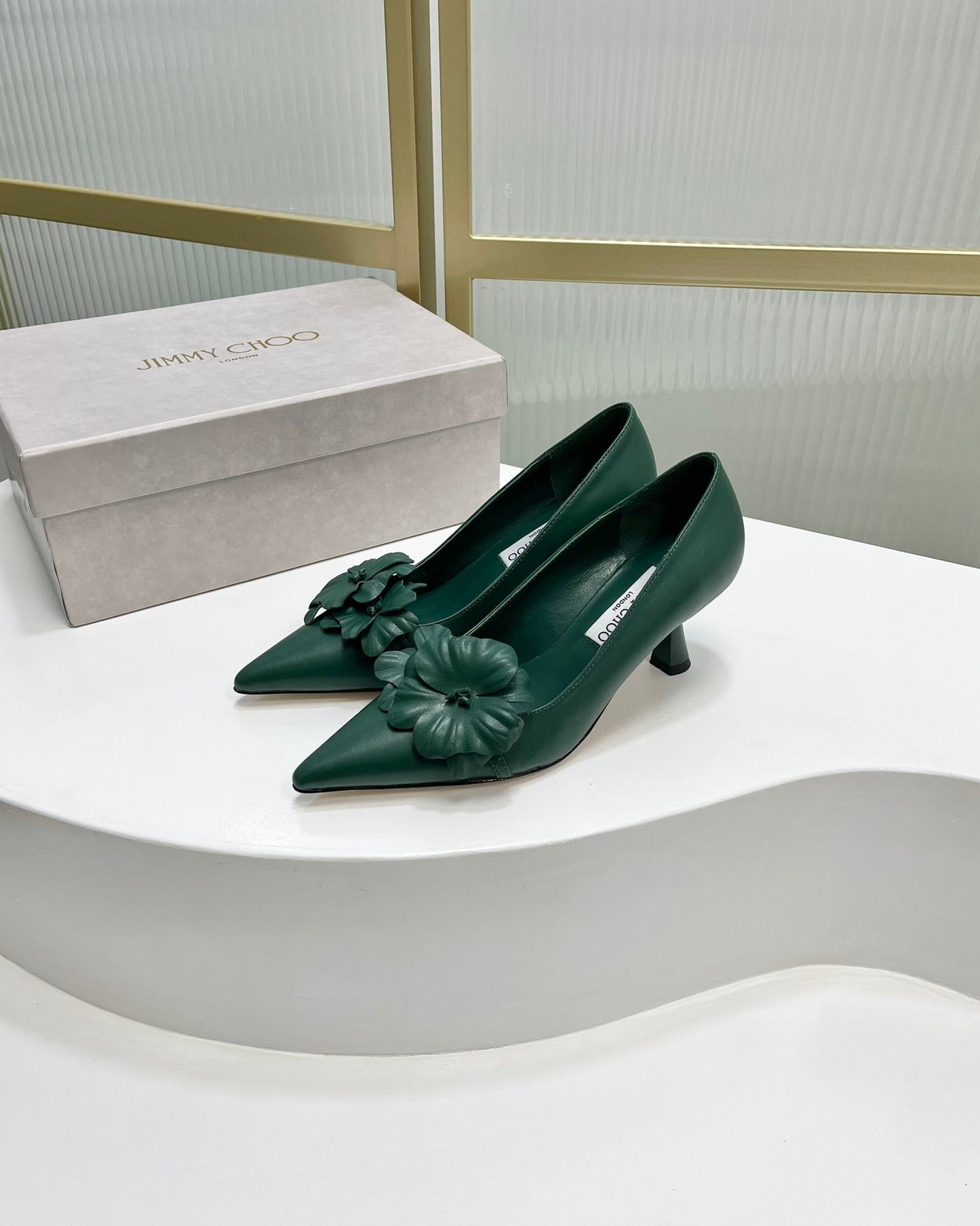 Jimmy Pumps 65mm In Dark Green Cowhide 597815