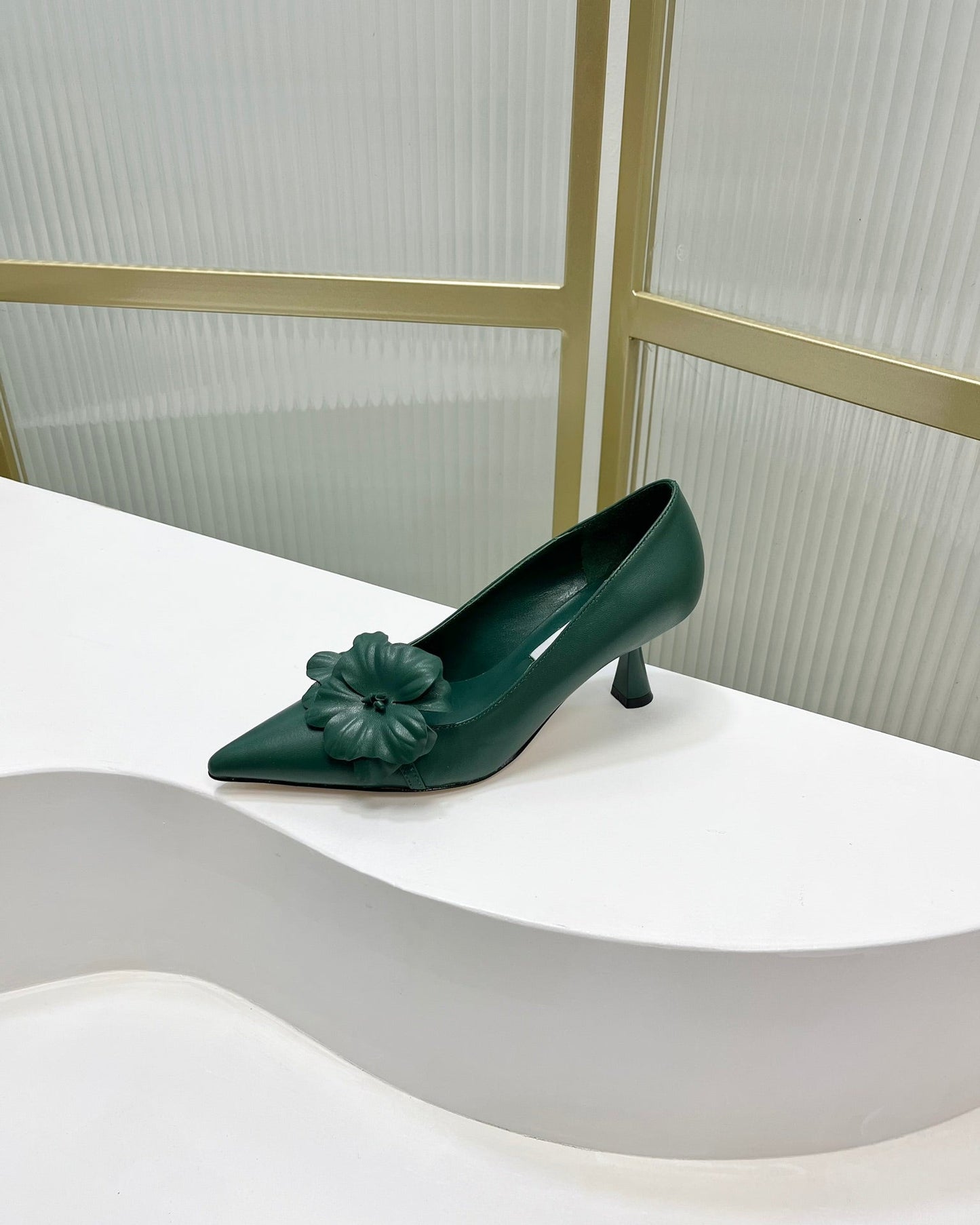 Jimmy Pumps 65mm In Dark Green Cowhide 597815