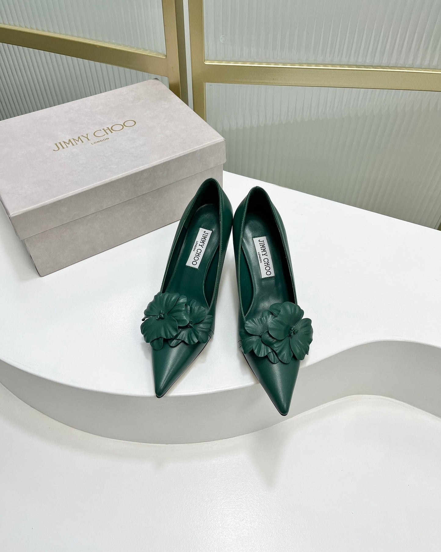 Jimmy Pumps 65mm In Dark Green Cowhide 597815