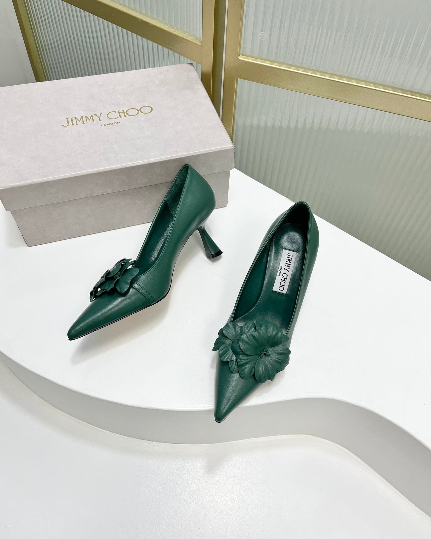 Jimmy Pumps 65mm In Dark Green Cowhide 597815