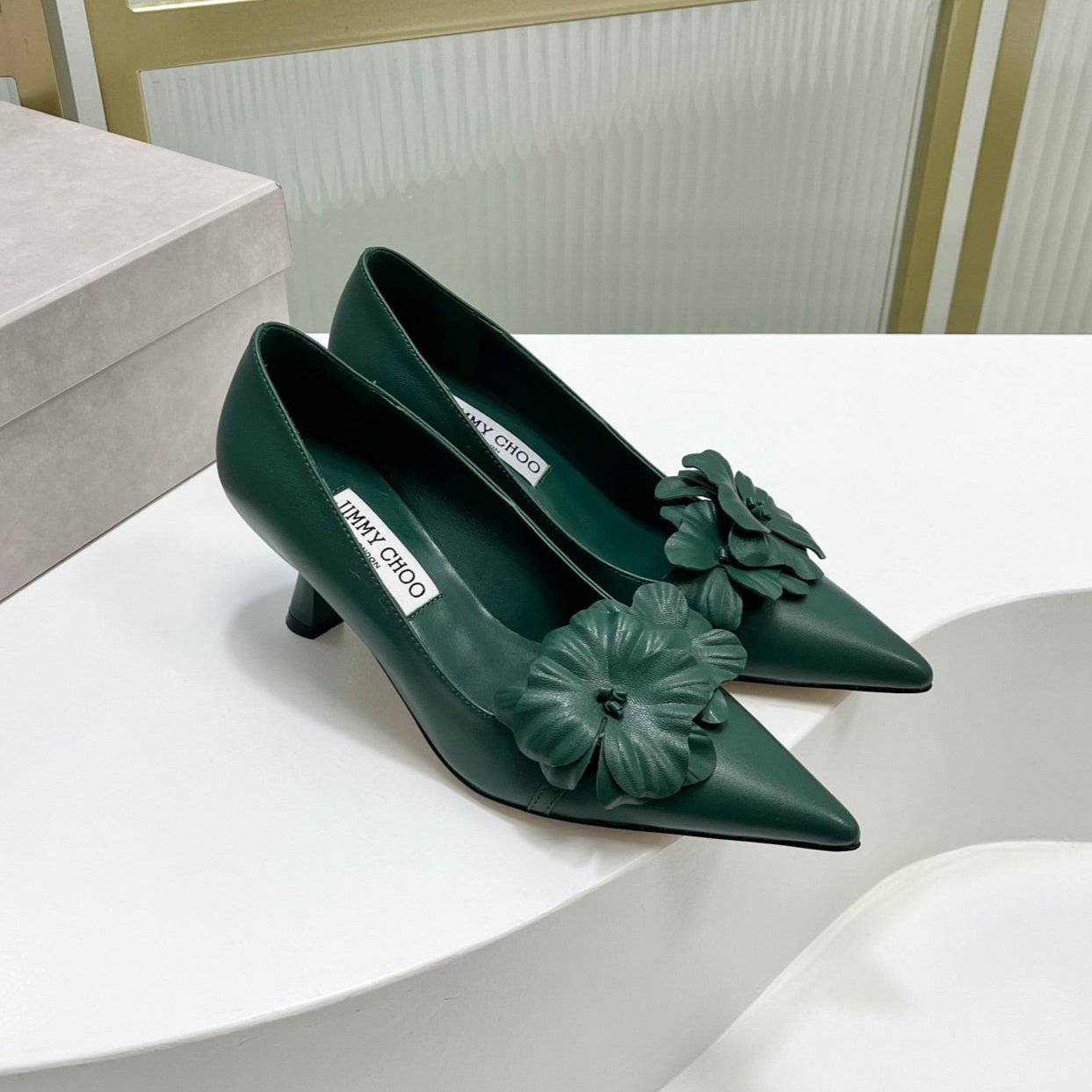 Jimmy Pumps 65mm In Dark Green Cowhide 597815