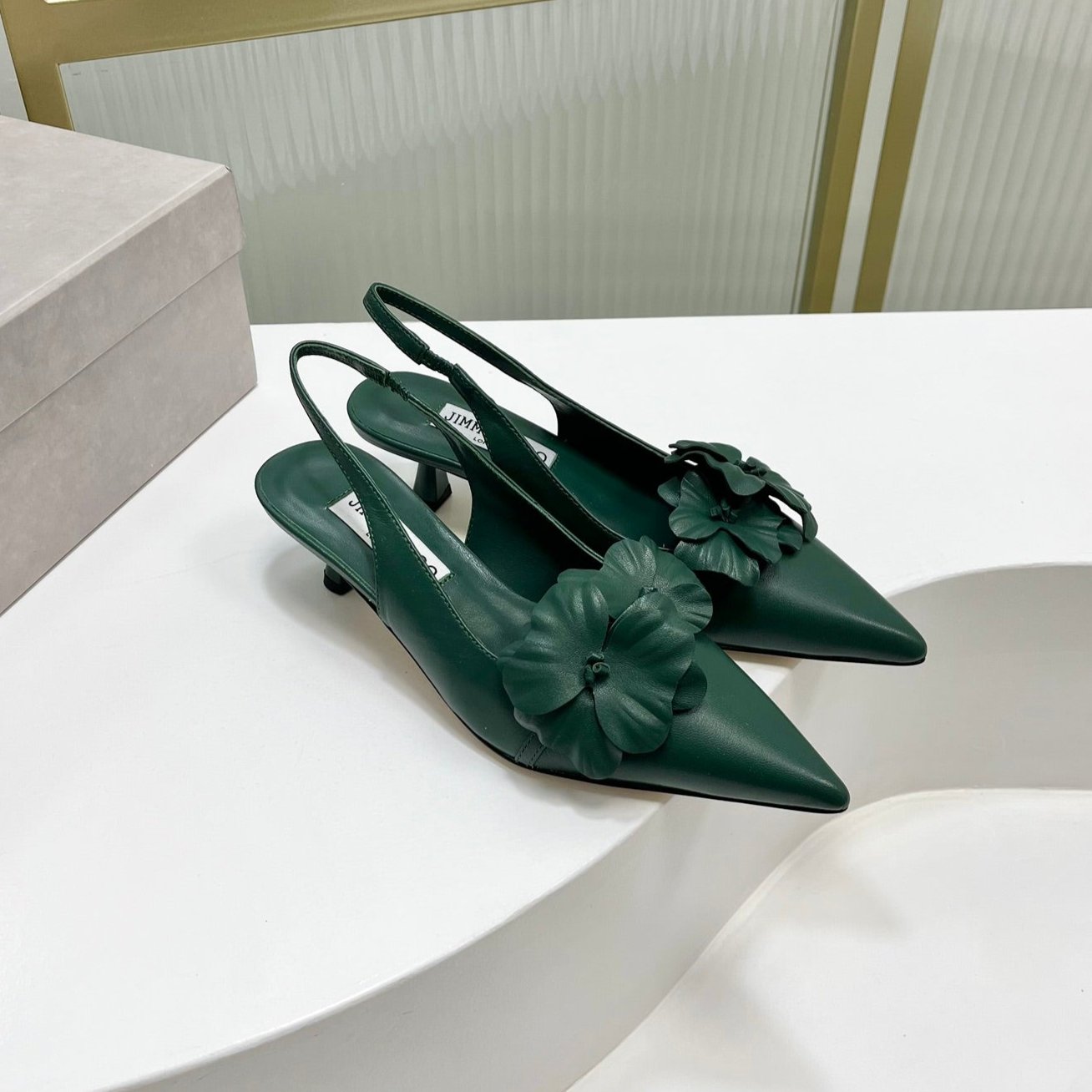 Jimmy Slingback Pumps 45mm In Dark Green Cowhide 597830